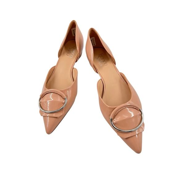 Franco Sarto Patent Leather Kiltie D’Orsay Flats Pointed Toe Peach Sz 8 Preppy - Picture 1 of 10